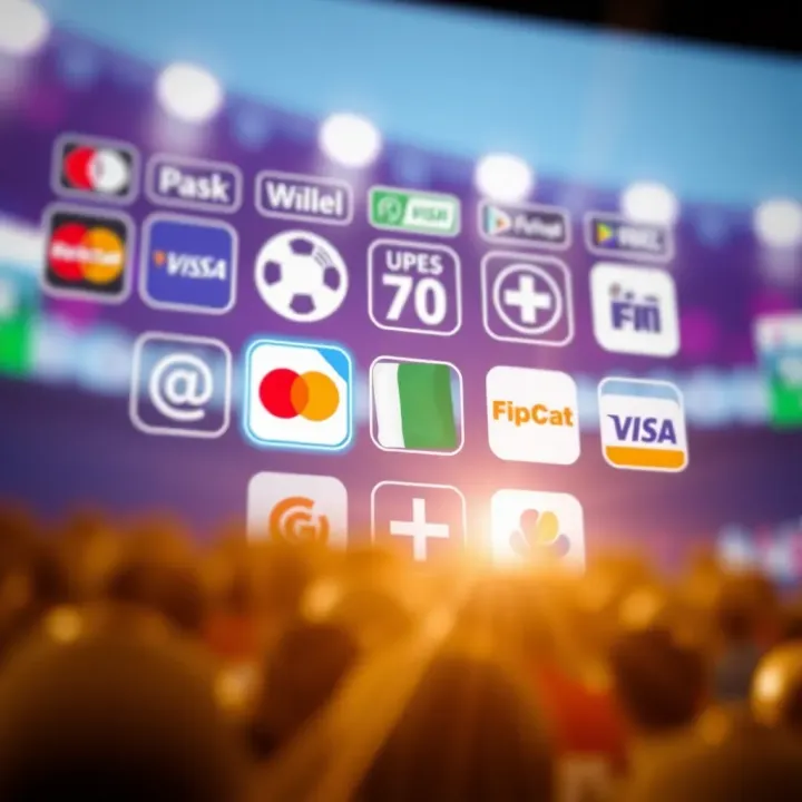 Illustration of various payment method icons such as bank transfer, e-wallets, and cards