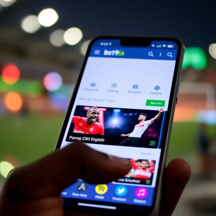 User interface displaying Bet9ja app features on an Android smartphone