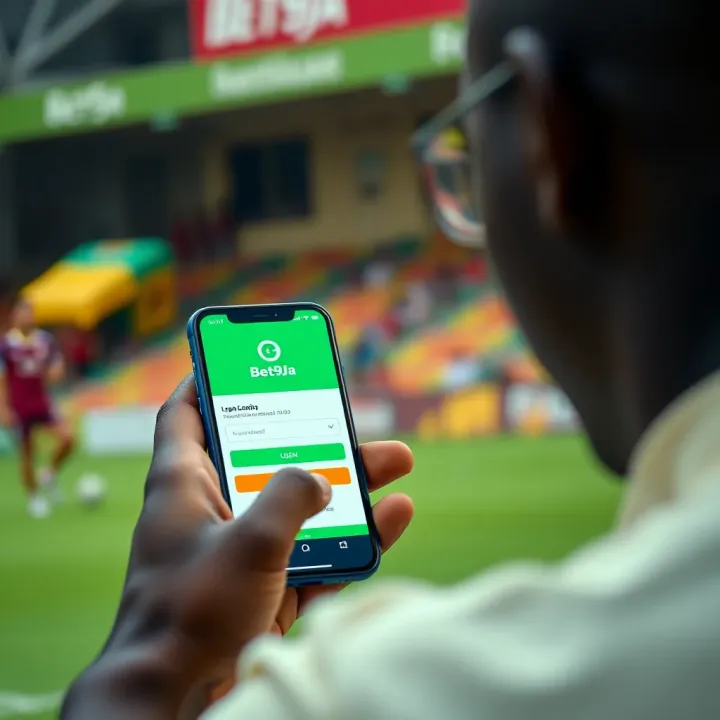 User entering login credentials on Bet9ja platform on a mobile device in Ghana