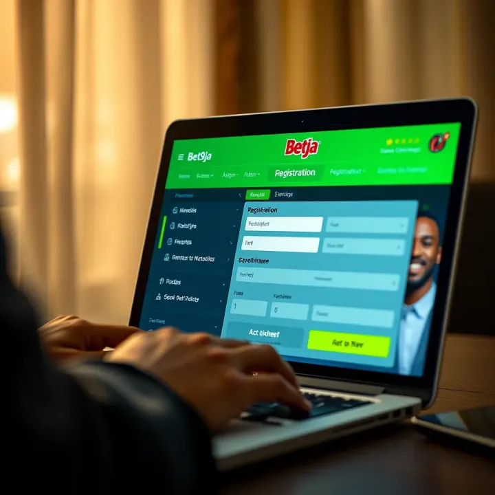 User completing Bet9ja online registration form on a laptop