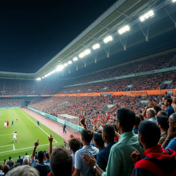 English Premier League football stadium with vibrant crowd and players in action during a match