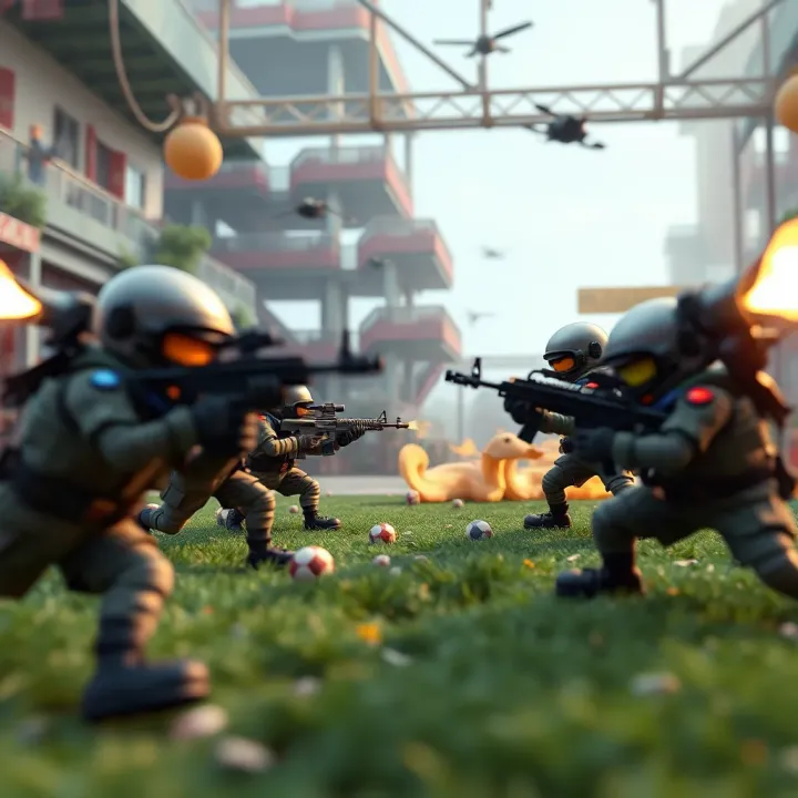 Screenshot of Mini Militia gameplay showing cartoon-style characters in a multiplayer battle arena