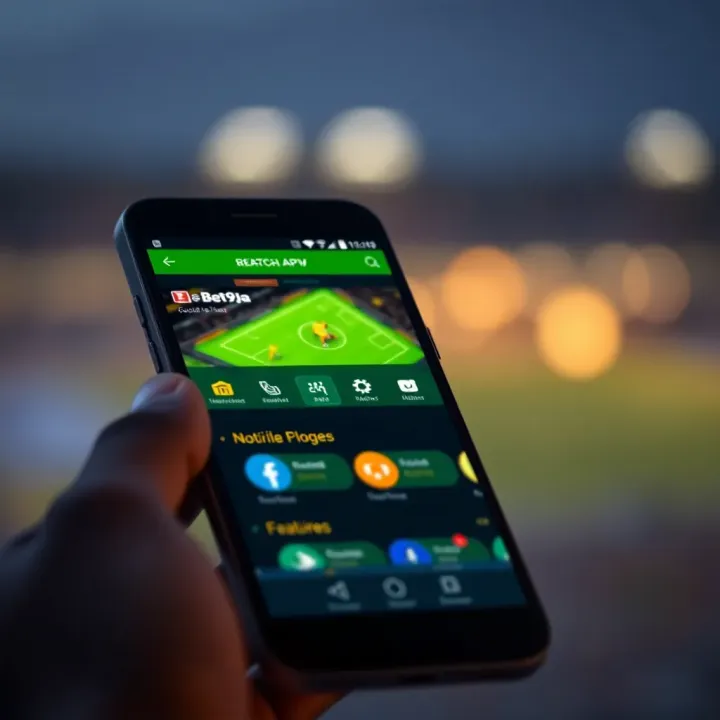 Interface showing Mlite Bet9ja app features on a basic mobile phone screen