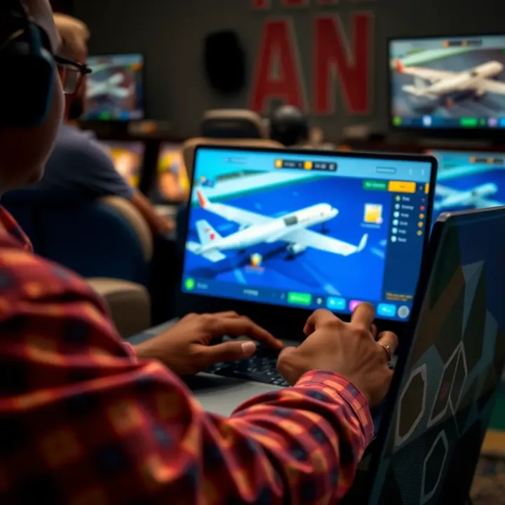 Nigerian gamer using a laptop with Aviator game on screen, highlighting safe and reliable online platforms