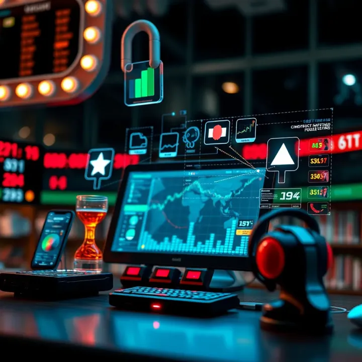 Illustration showing technology elements influencing sports betting with digital devices and data analytics